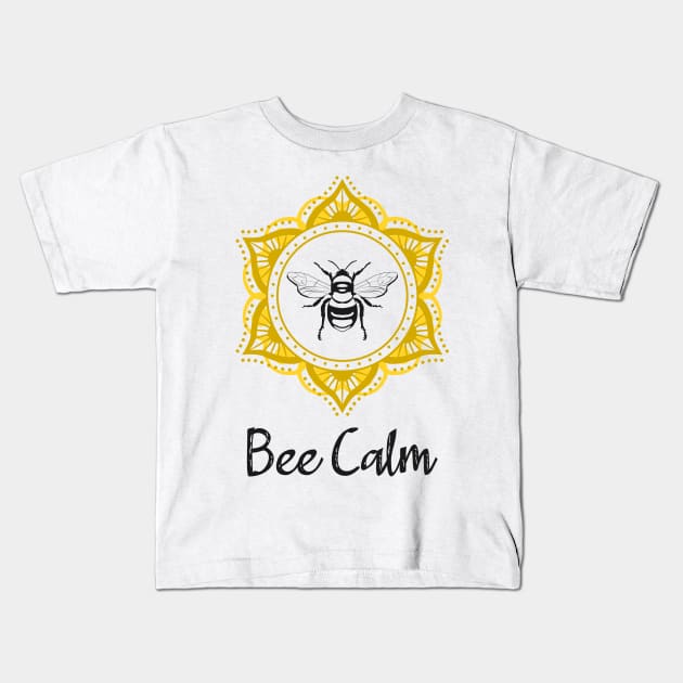 Bee Calm Mandala Kids T-Shirt by RongWay